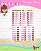 Niñas Kawaii 🌸 - Etiquetas Escolares Premium Personalizadas