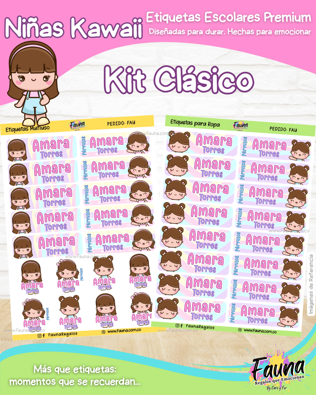 Niñas Kawaii 🌸 - Etiquetas Escolares Premium Personalizadas