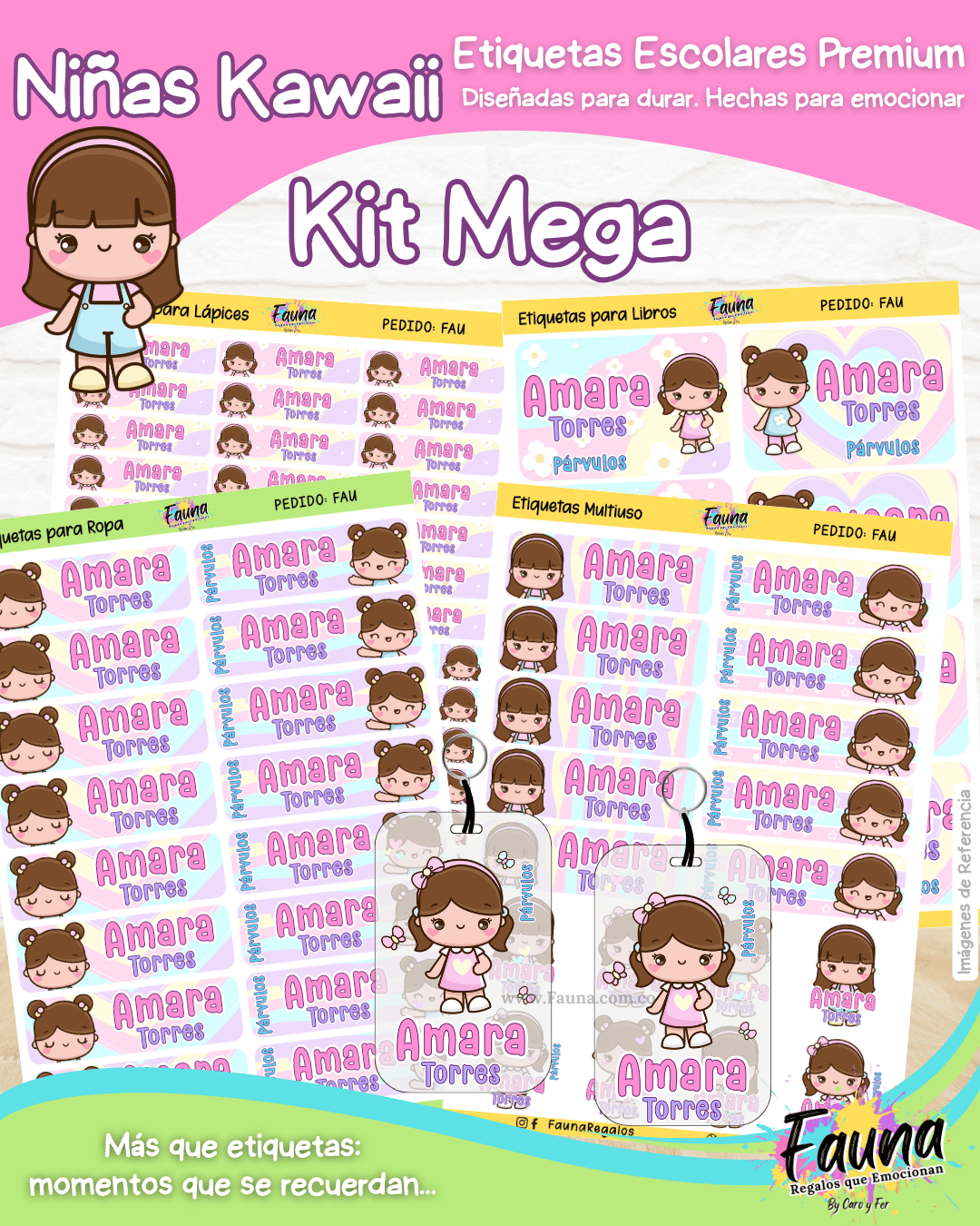 Niñas Kawaii 🌸 - Etiquetas Escolares Premium Personalizadas