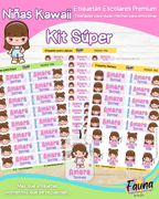 Niñas Kawaii 🌸 - Etiquetas Escolares Premium Personalizadas