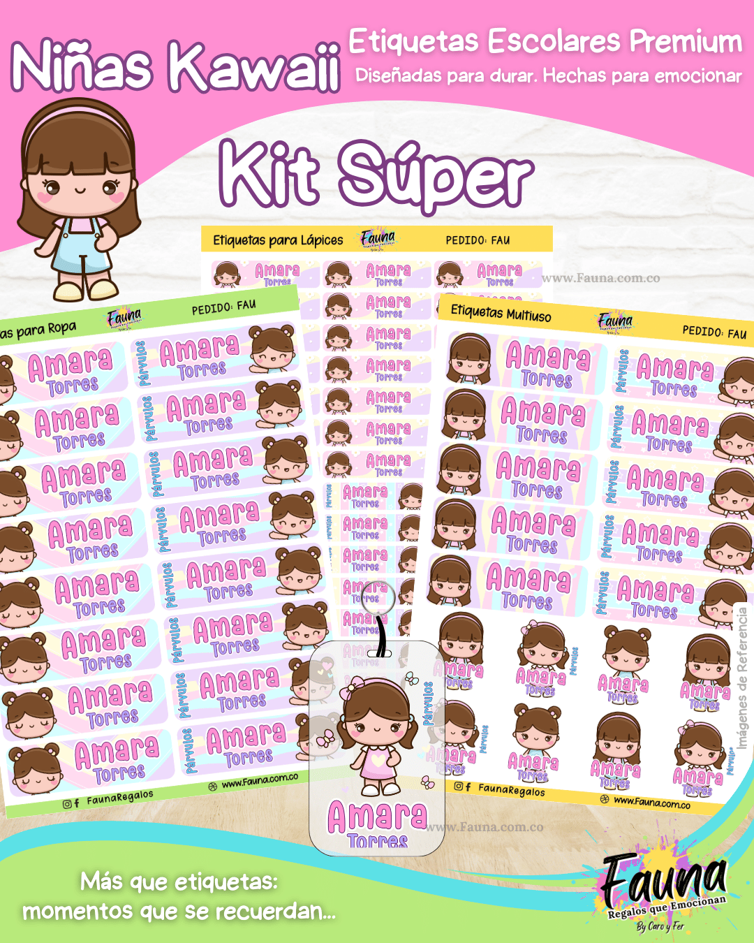 Niñas Kawaii 🌸 - Etiquetas Escolares Premium Personalizadas
