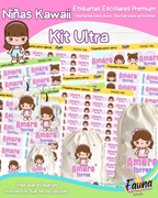 Niñas Kawaii 🌸 - Etiquetas Escolares Premium Personalizadas