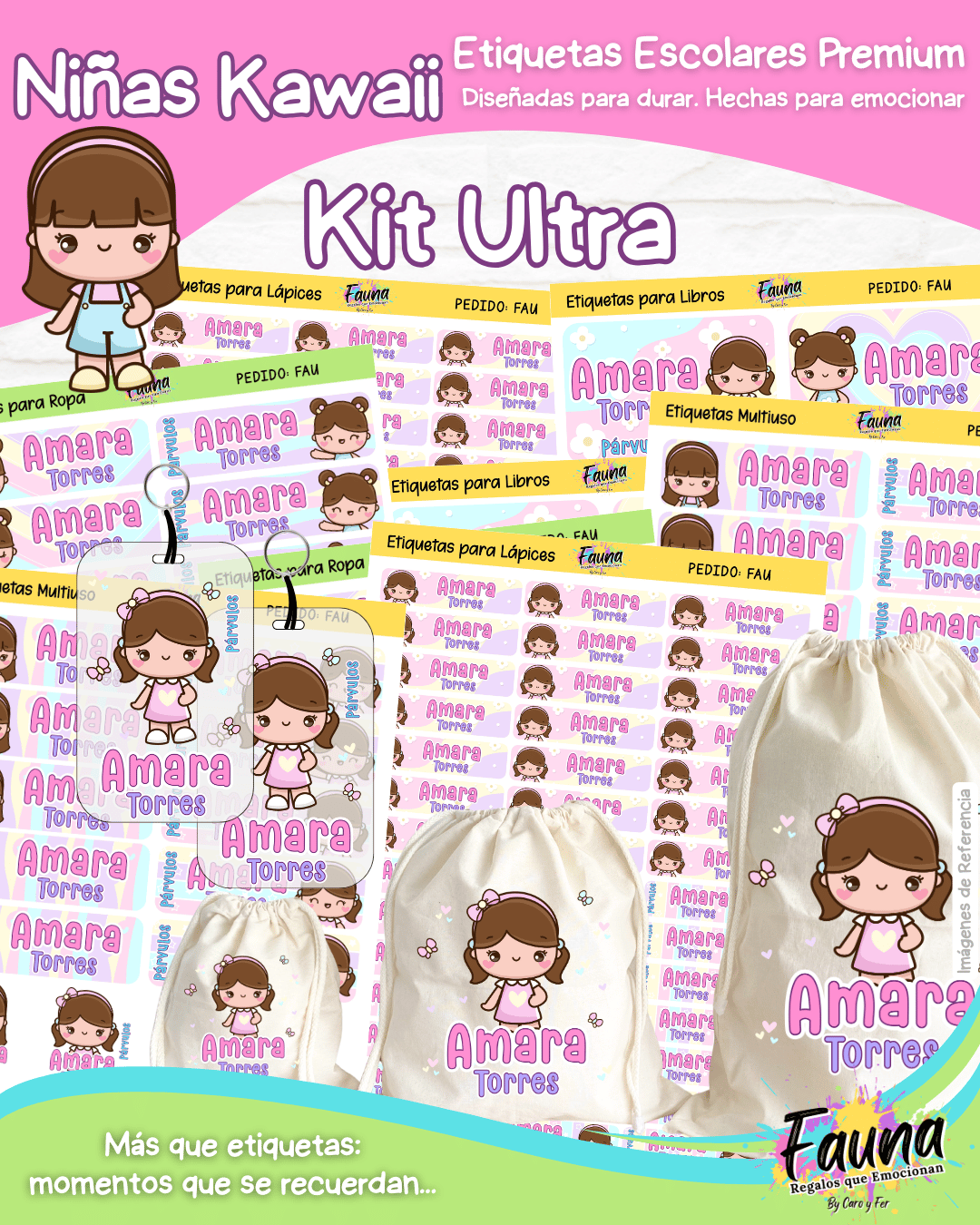 Niñas Kawaii 🌸 - Etiquetas Escolares Premium Personalizadas