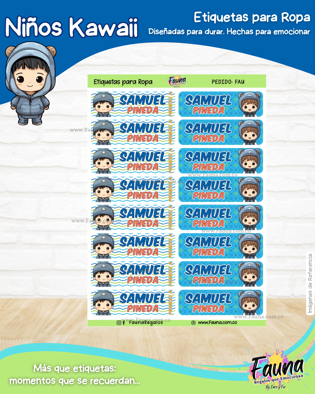 Niños Kawaii 🌟 - Etiquetas Escolares Premium Personalizadas