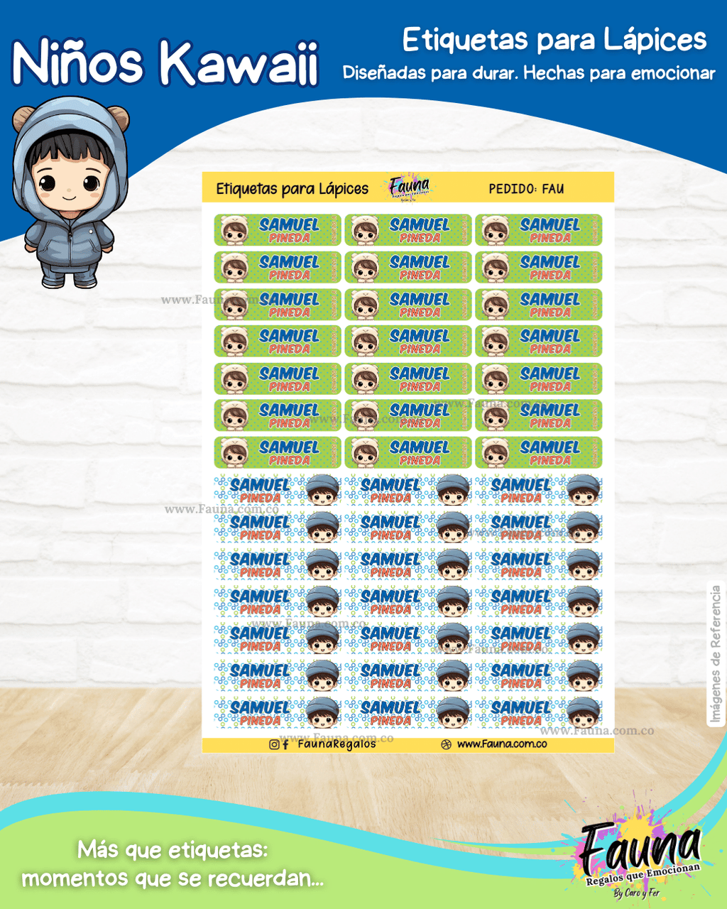 Niños Kawaii 🌟 - Etiquetas Escolares Premium Personalizadas