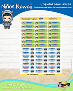 Niños Kawaii 🌟 - Etiquetas Escolares Premium Personalizadas
