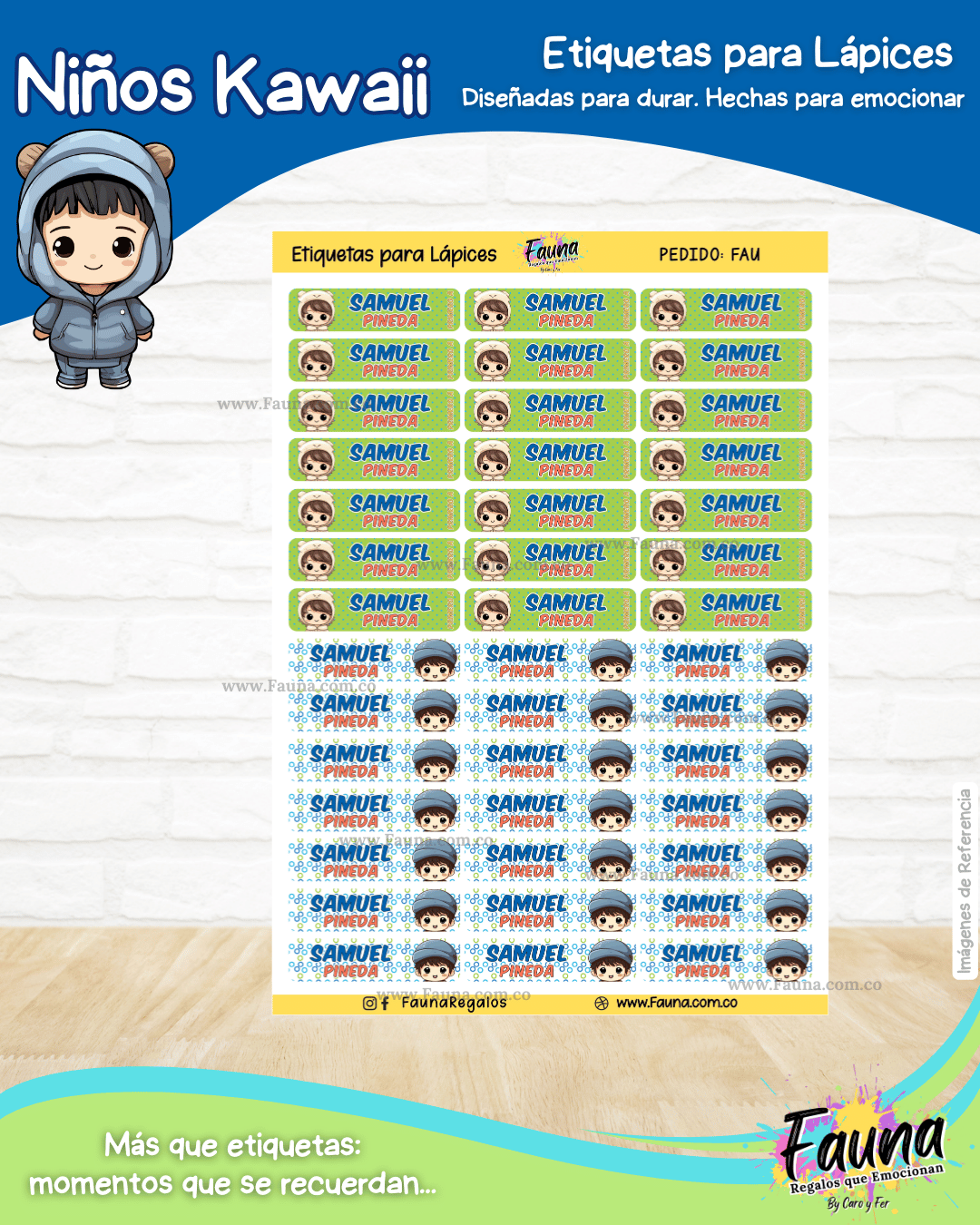 Niños Kawaii 🌟 - Etiquetas Escolares Premium Personalizadas