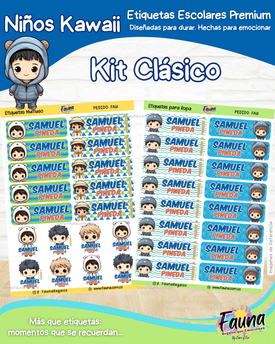 Niños Kawaii 🌟 - Etiquetas Escolares Premium Personalizadas