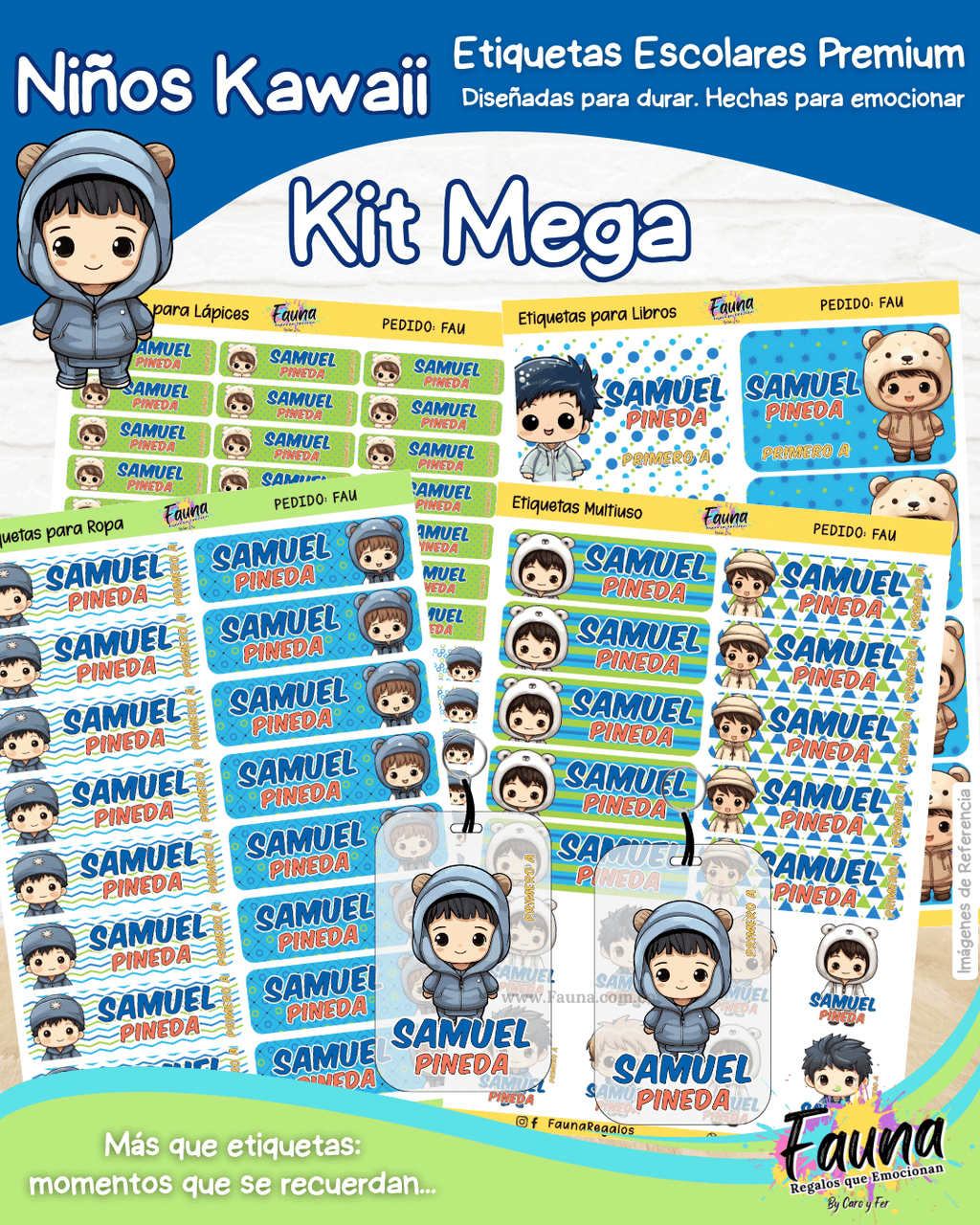 Niños Kawaii 🌟 - Etiquetas Escolares Premium Personalizadas