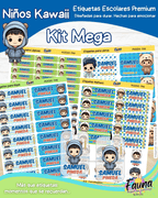 Niños Kawaii 🌟 - Etiquetas Escolares Premium Personalizadas