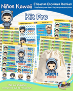 Niños Kawaii 🌟 - Etiquetas Escolares Premium Personalizadas