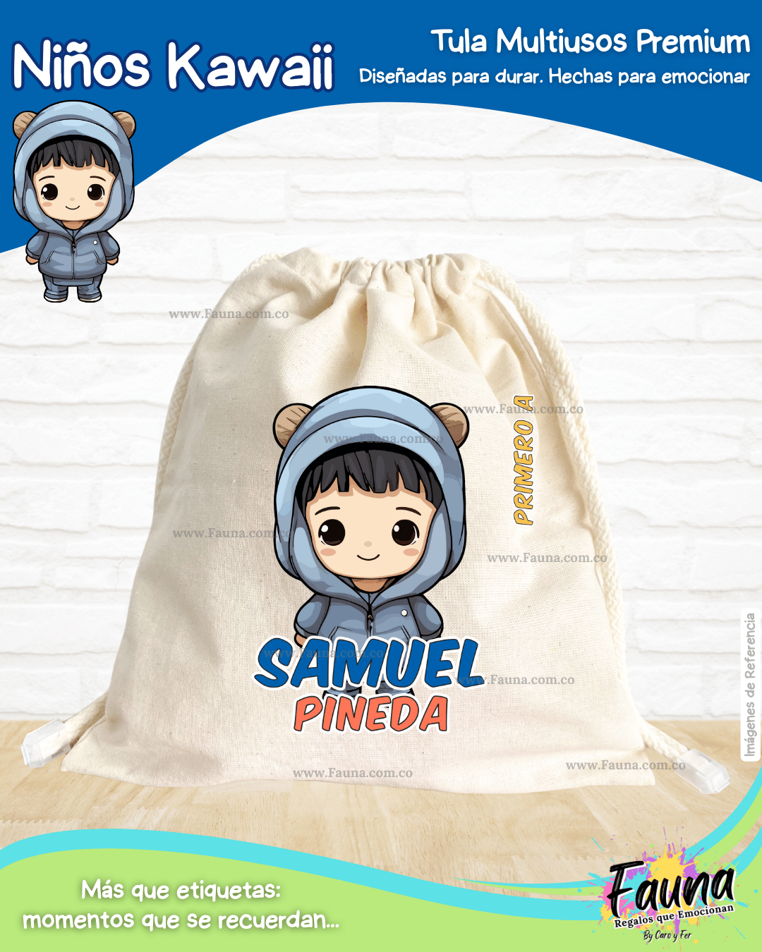 Niños Kawaii 🌟 - Tula personalizada para niño – multiusos con nombre