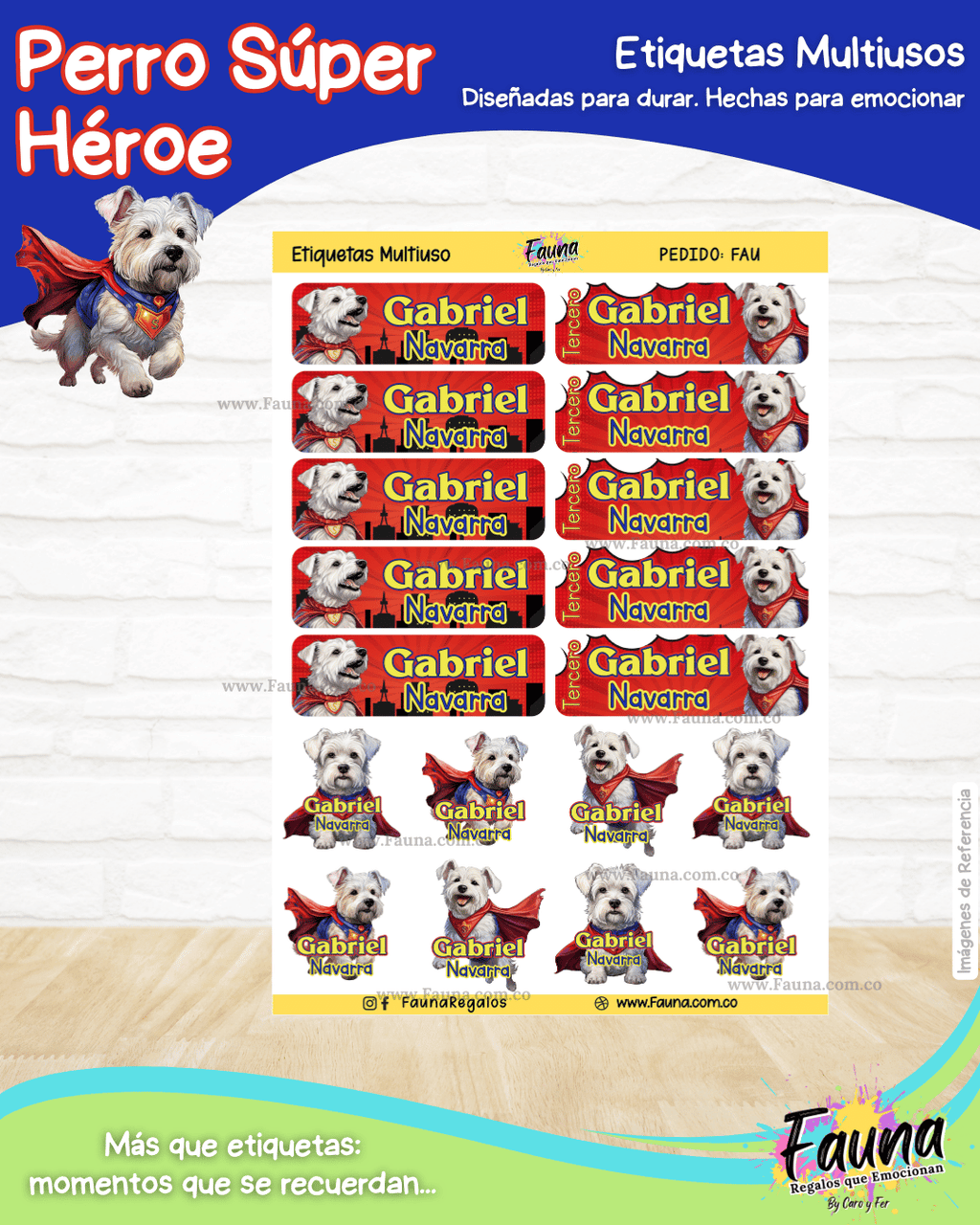 Perro Súper Héroe 🐶 - Etiquetas Escolares Premium Personalizadas
