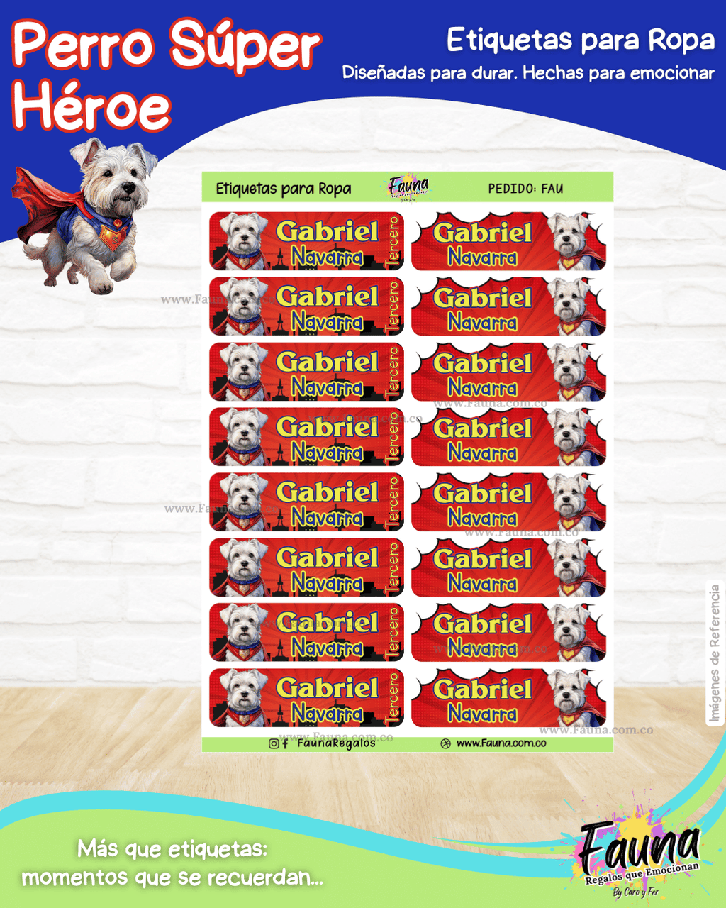 Perro Súper Héroe 🐶 - Etiquetas Escolares Premium Personalizadas