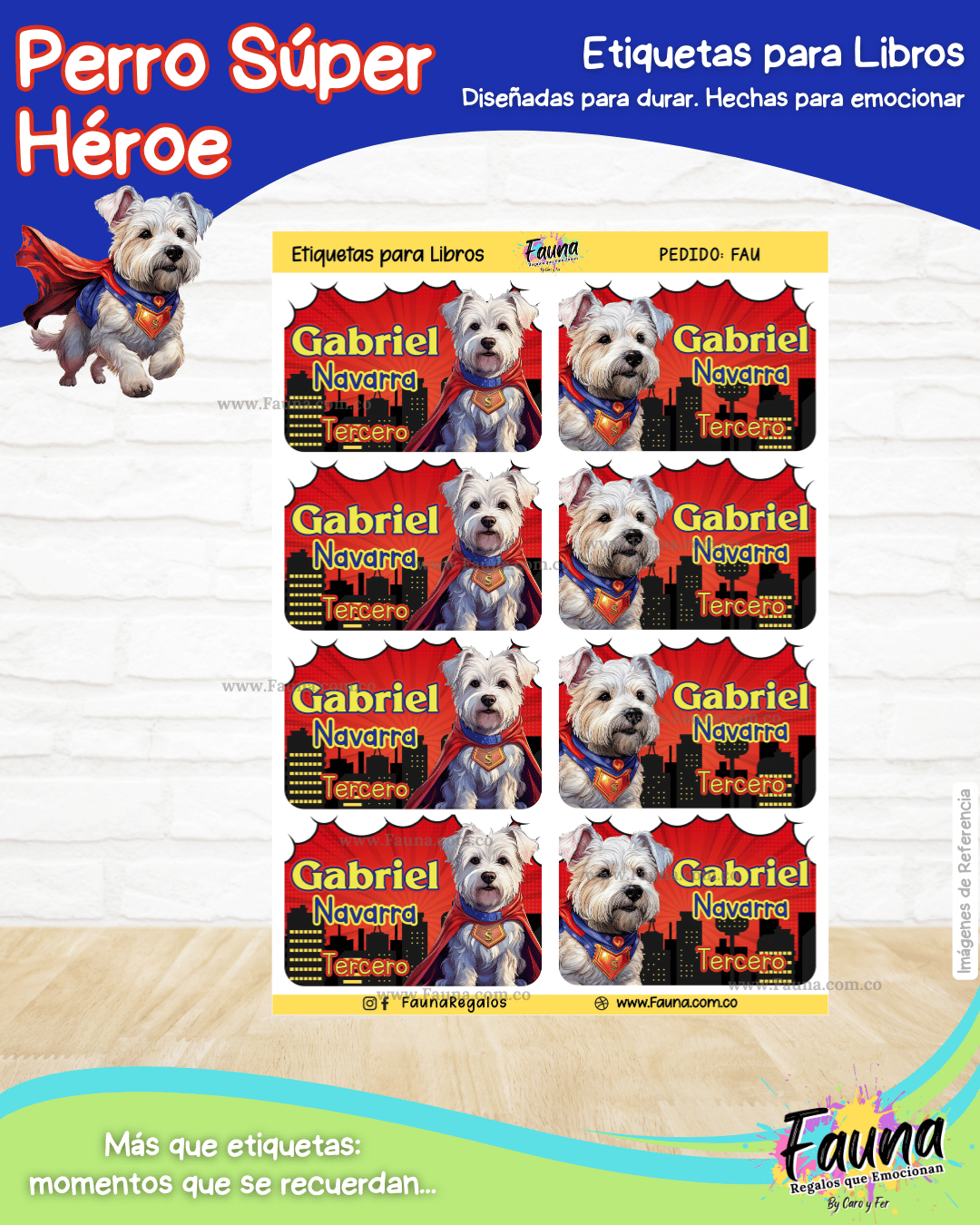 Perro Súper Héroe 🐶 - Etiquetas Escolares Premium Personalizadas