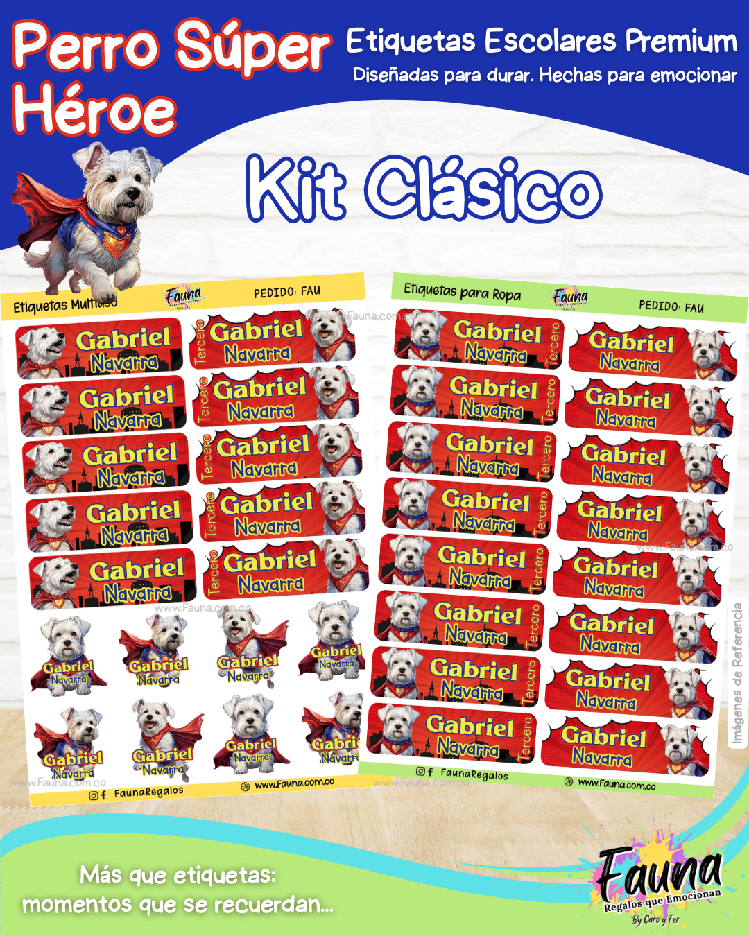 Perro Súper Héroe 🐶 - Etiquetas Escolares Premium Personalizadas