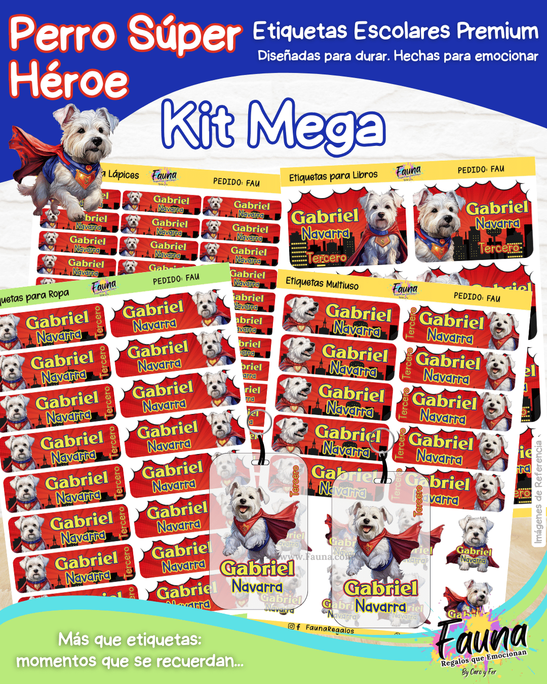 Perro Súper Héroe 🐶 - Etiquetas Escolares Premium Personalizadas