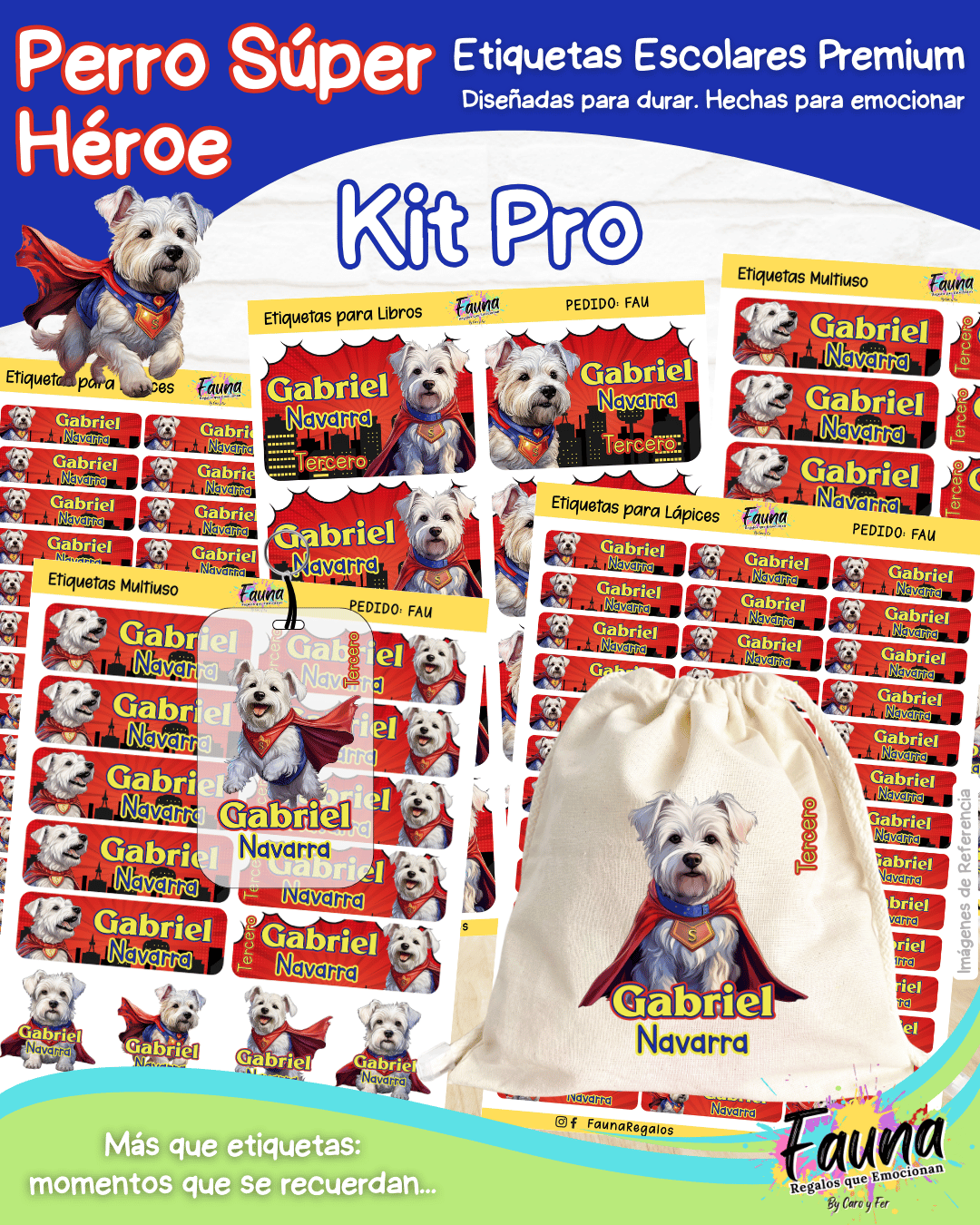Perro Súper Héroe 🐶 - Etiquetas Escolares Premium Personalizadas