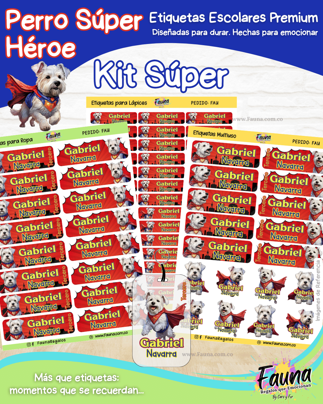 Perro Súper Héroe 🐶 - Etiquetas Escolares Premium Personalizadas