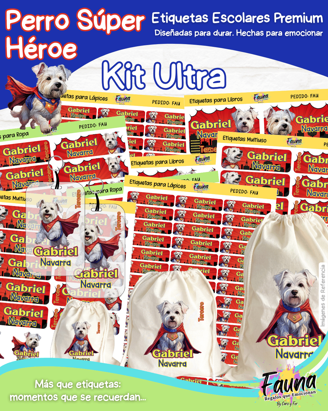 Perro Súper Héroe 🐶 - Etiquetas Escolares Premium Personalizadas