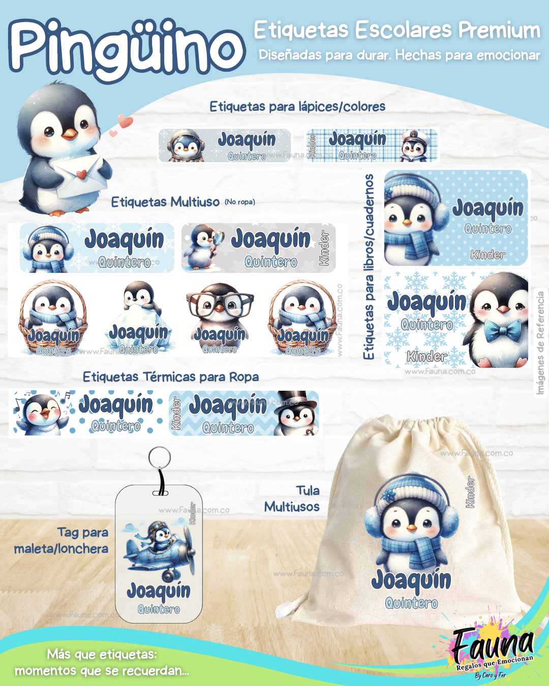 Pingüino ❄️ - Etiquetas Escolares Premium Personalizadas