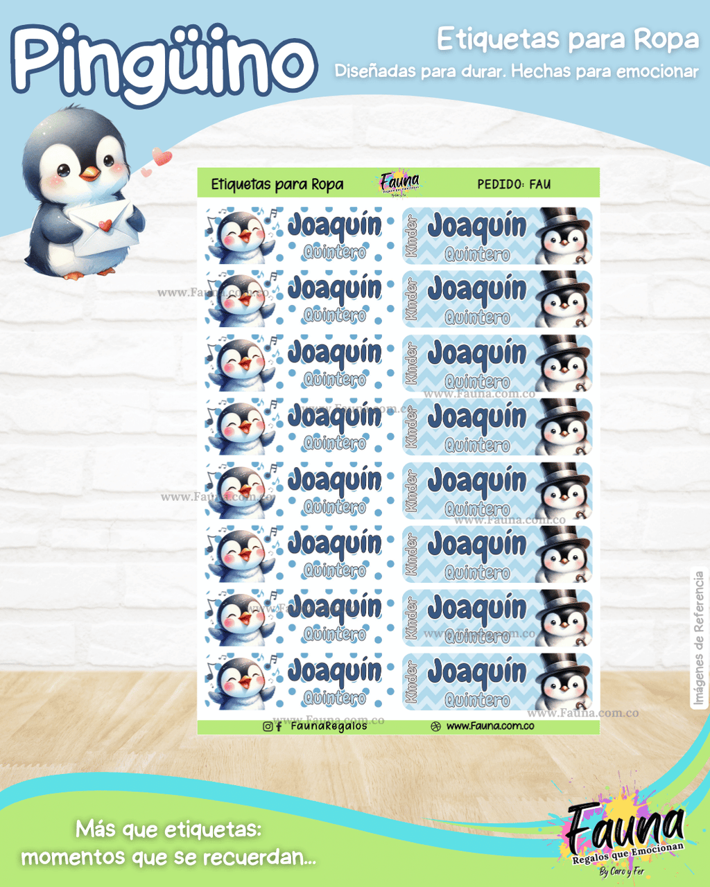 Pingüino ❄️ - Etiquetas Escolares Premium Personalizadas
