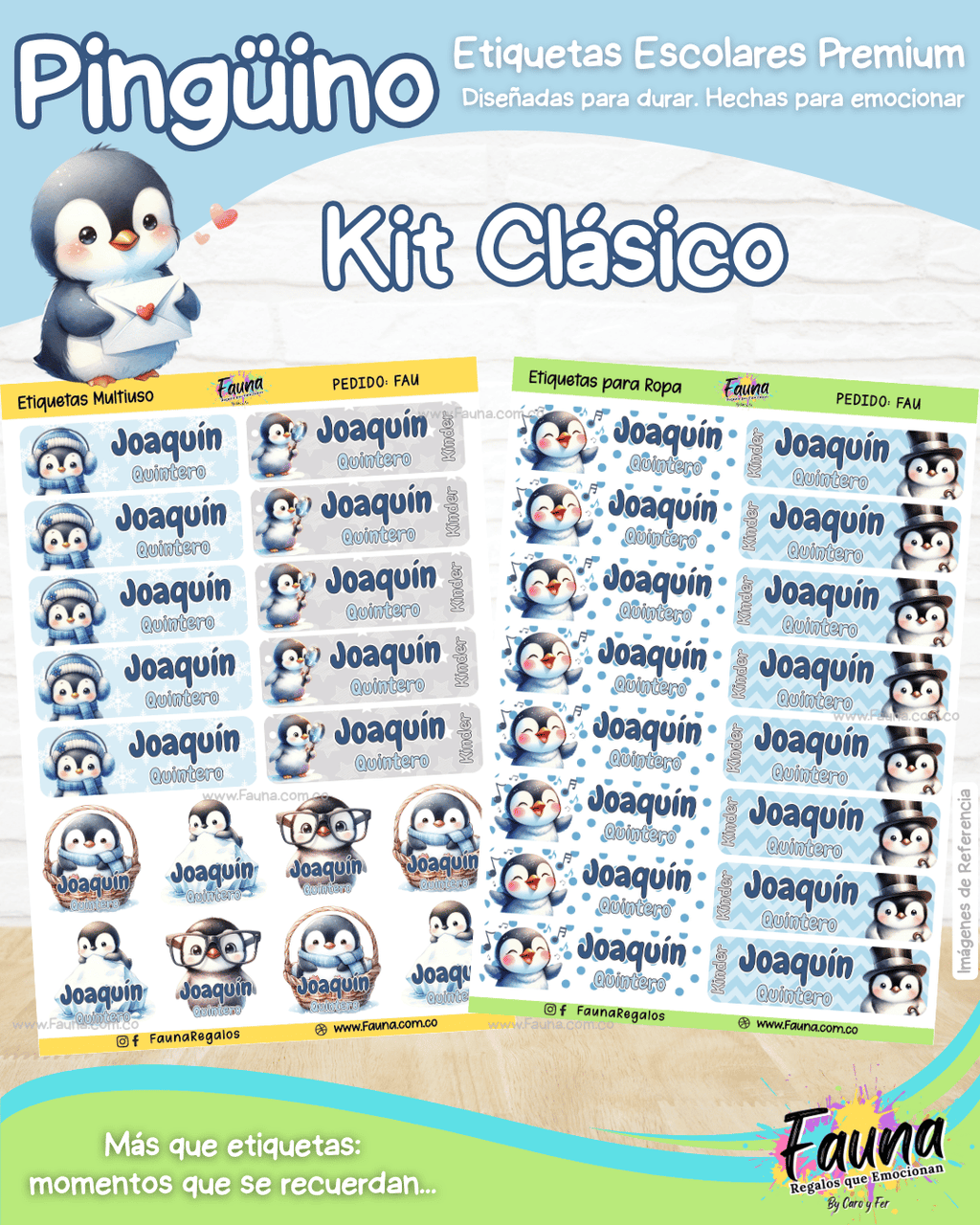 Pingüino ❄️ - Etiquetas Escolares Premium Personalizadas