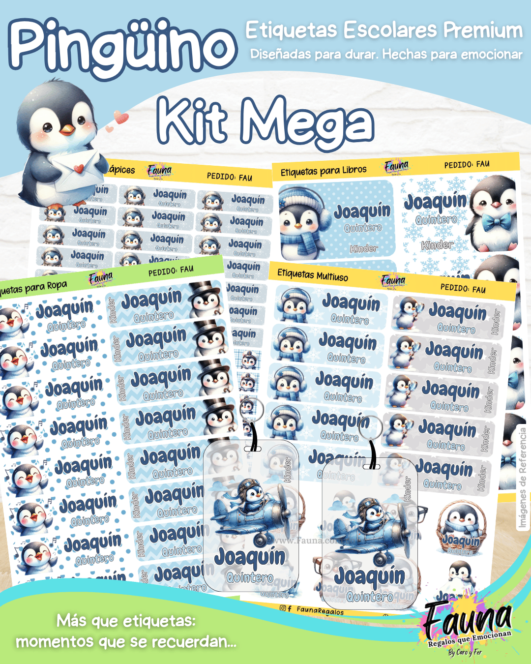 Pingüino ❄️ - Etiquetas Escolares Premium Personalizadas