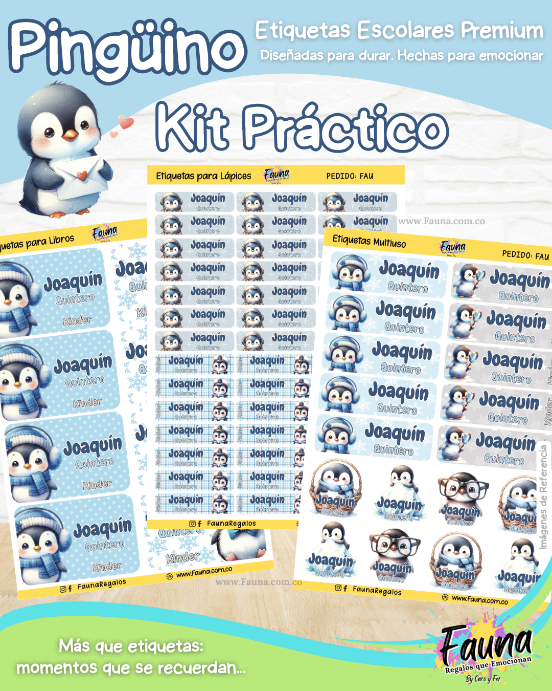 Pingüino ❄️ - Etiquetas Escolares Premium Personalizadas