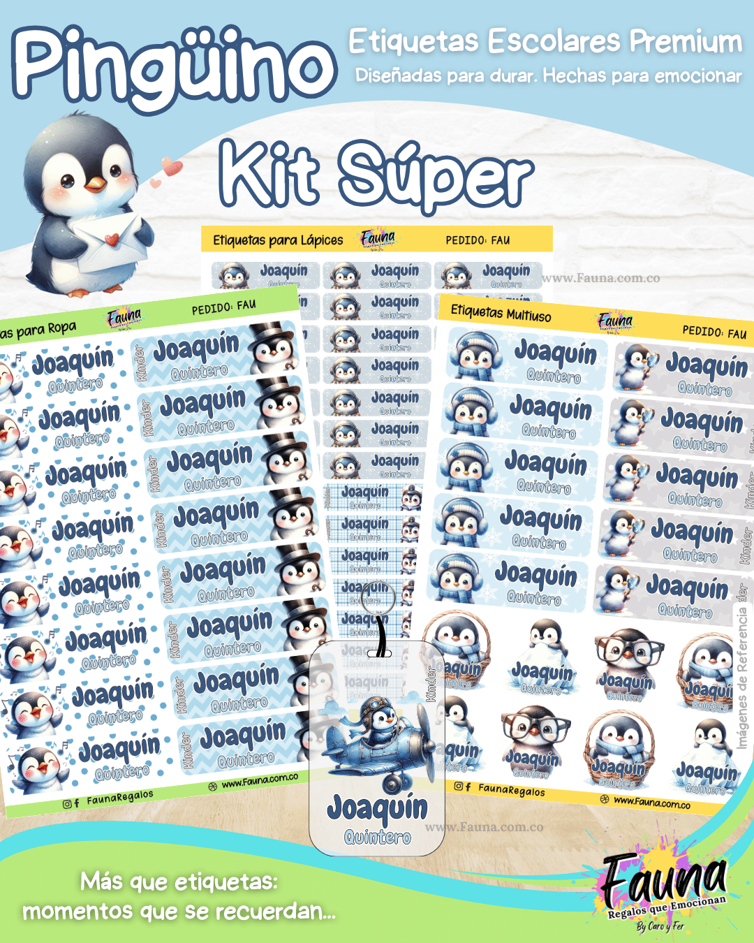 Pingüino ❄️ - Etiquetas Escolares Premium Personalizadas