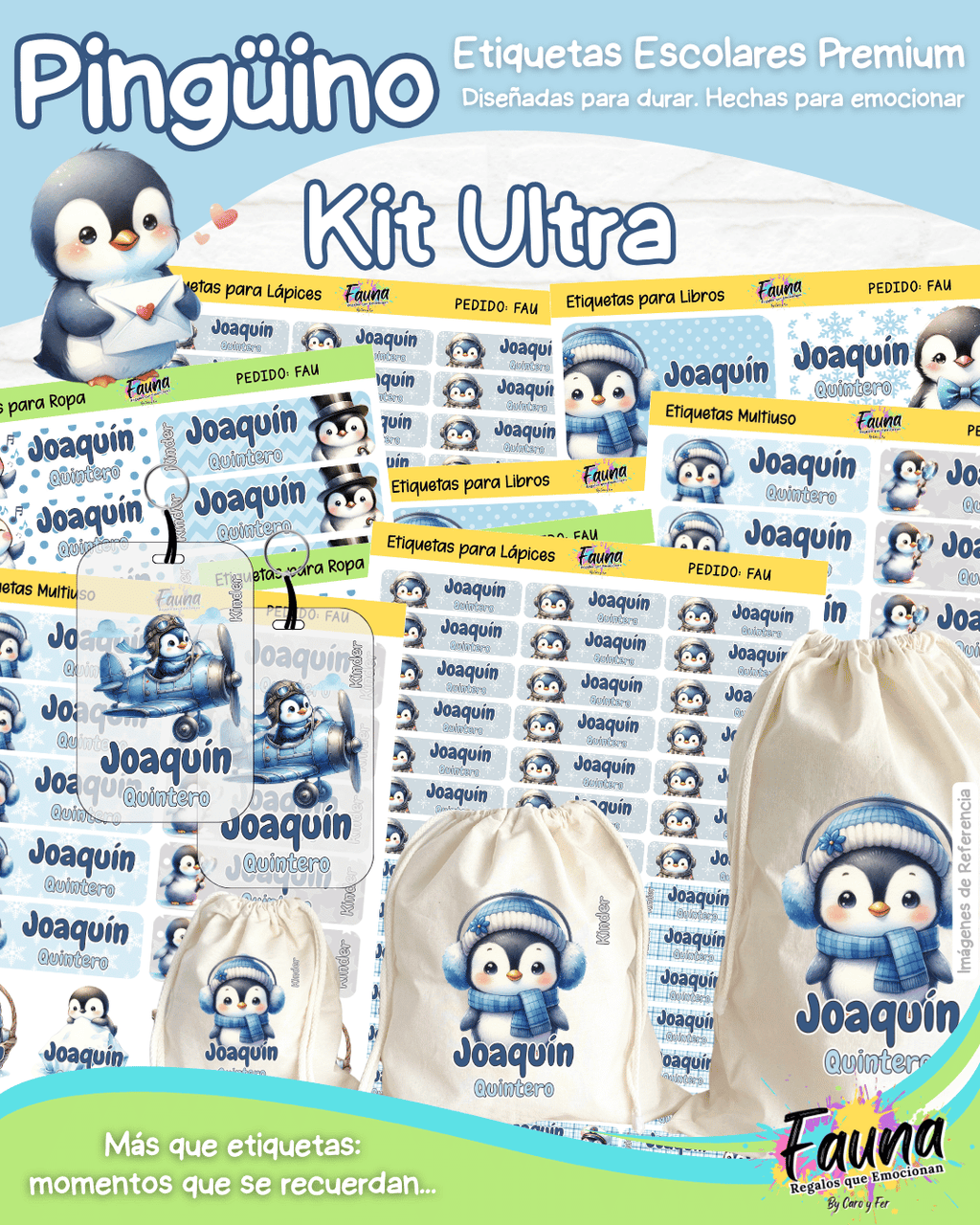 Pingüino ❄️ - Etiquetas Escolares Premium Personalizadas