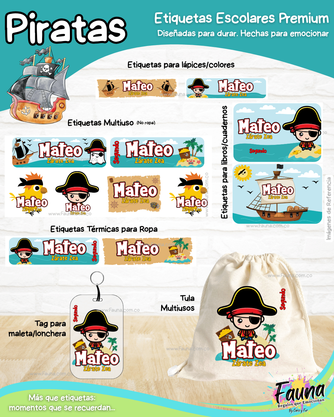 Piratas 🦜 - Etiquetas Escolares Premium Personalizadas