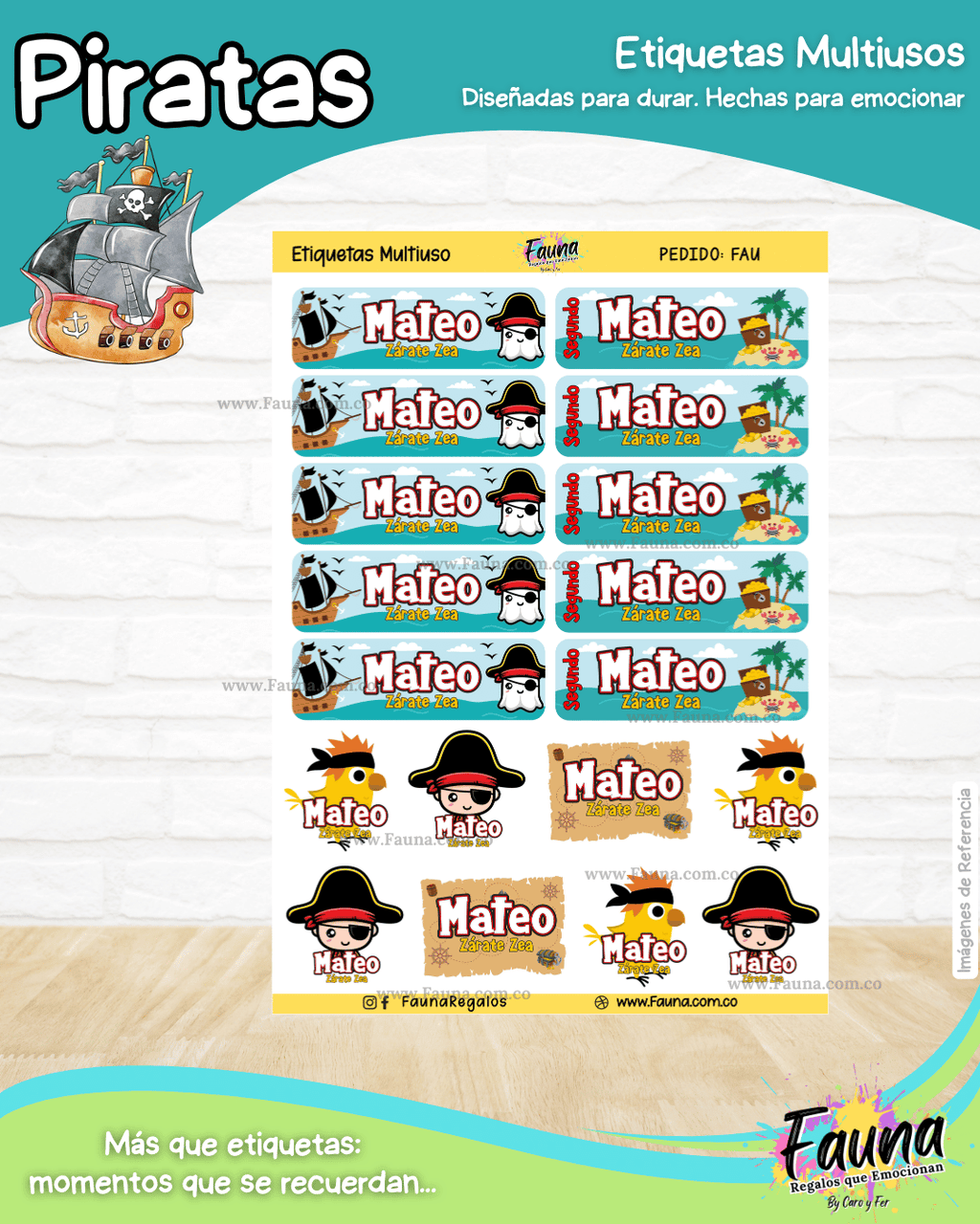 Piratas 🦜 - Etiquetas Escolares Premium Personalizadas