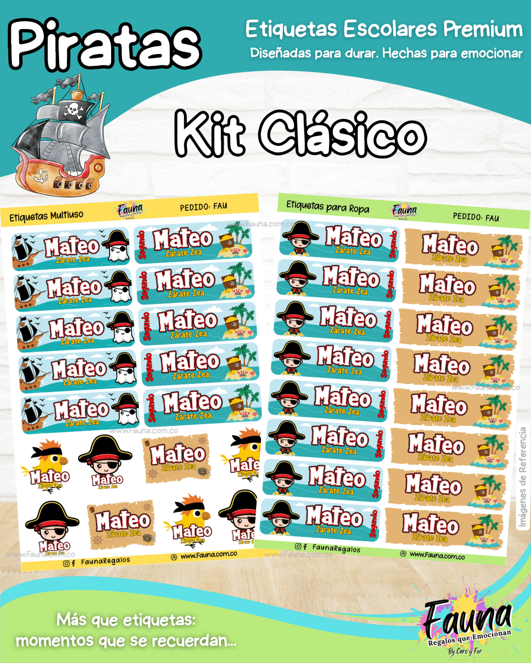Piratas 🦜 - Etiquetas Escolares Premium Personalizadas