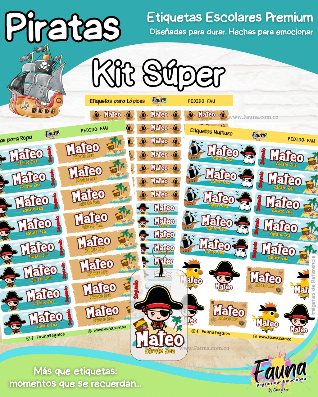 Piratas 🦜 - Etiquetas Escolares Premium Personalizadas