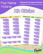 Pop Name – Violeta 💜 - Etiquetas Escolares Premium Personalizadas