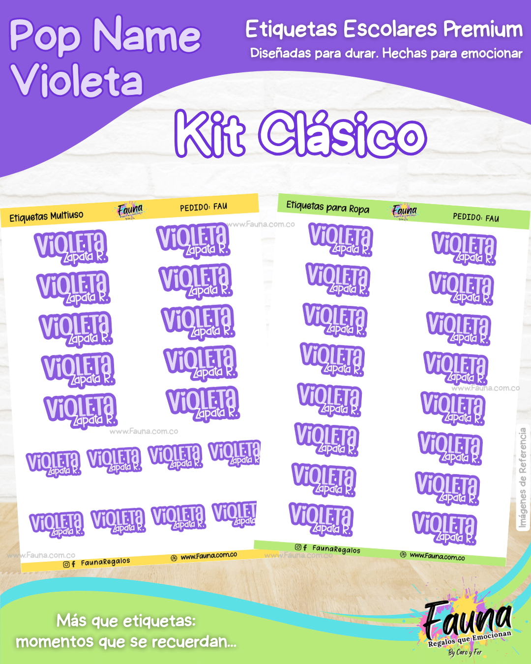 Pop Name – Violeta 💜 - Etiquetas Escolares Premium Personalizadas