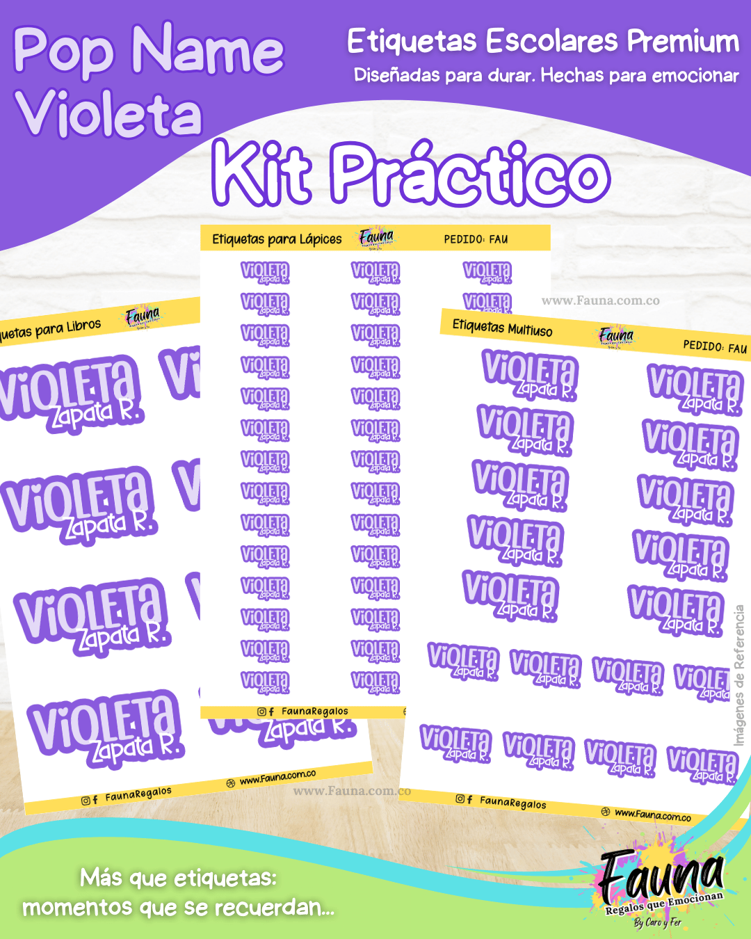 Pop Name – Violeta 💜 - Etiquetas Escolares Premium Personalizadas