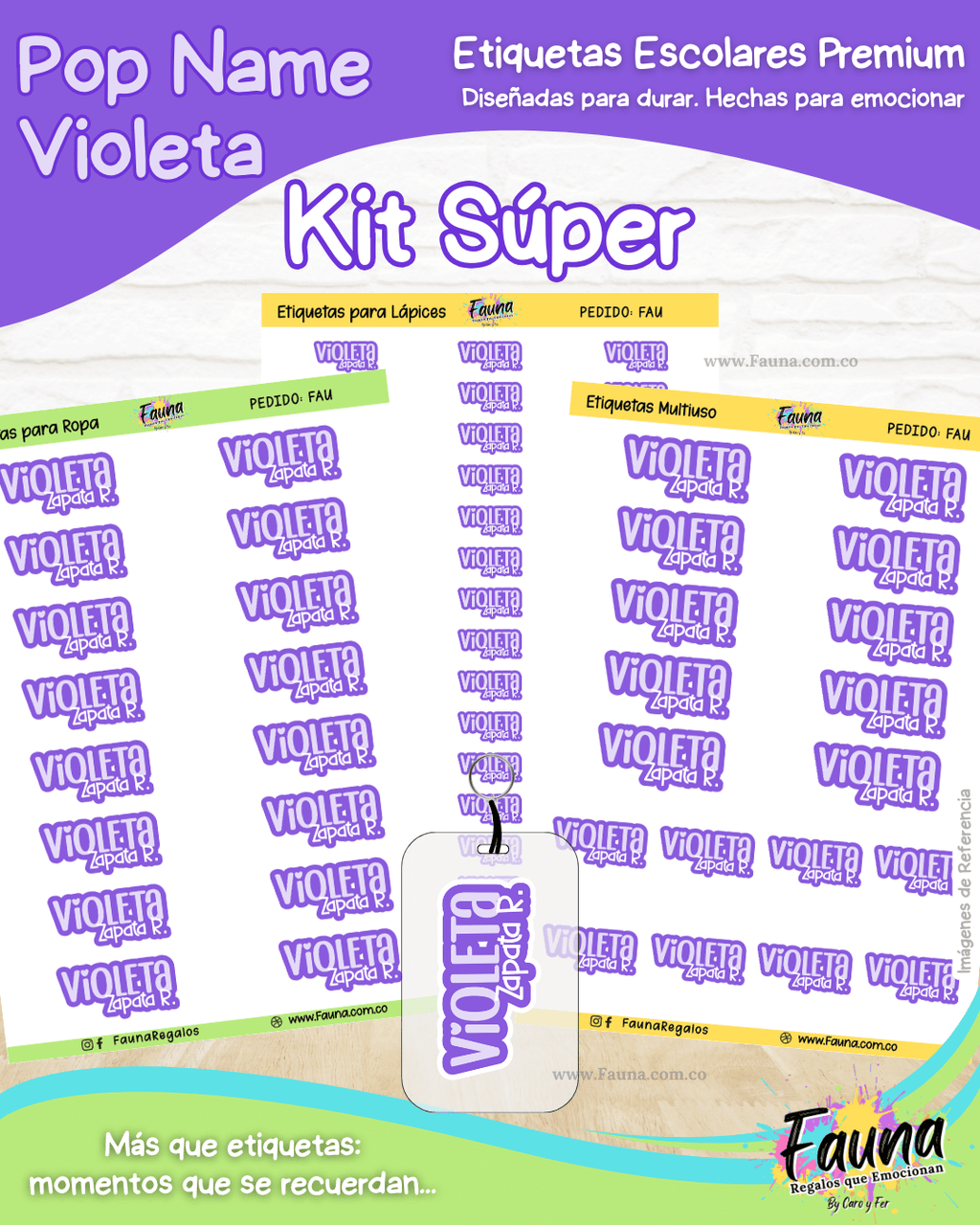 Pop Name – Violeta 💜 - Etiquetas Escolares Premium Personalizadas