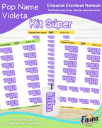 Pop Name – Violeta 💜 - Etiquetas Escolares Premium Personalizadas