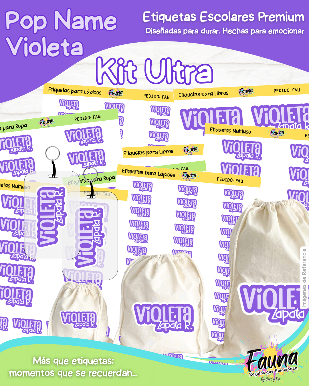 Pop Name – Violeta 💜 - Etiquetas Escolares Premium Personalizadas