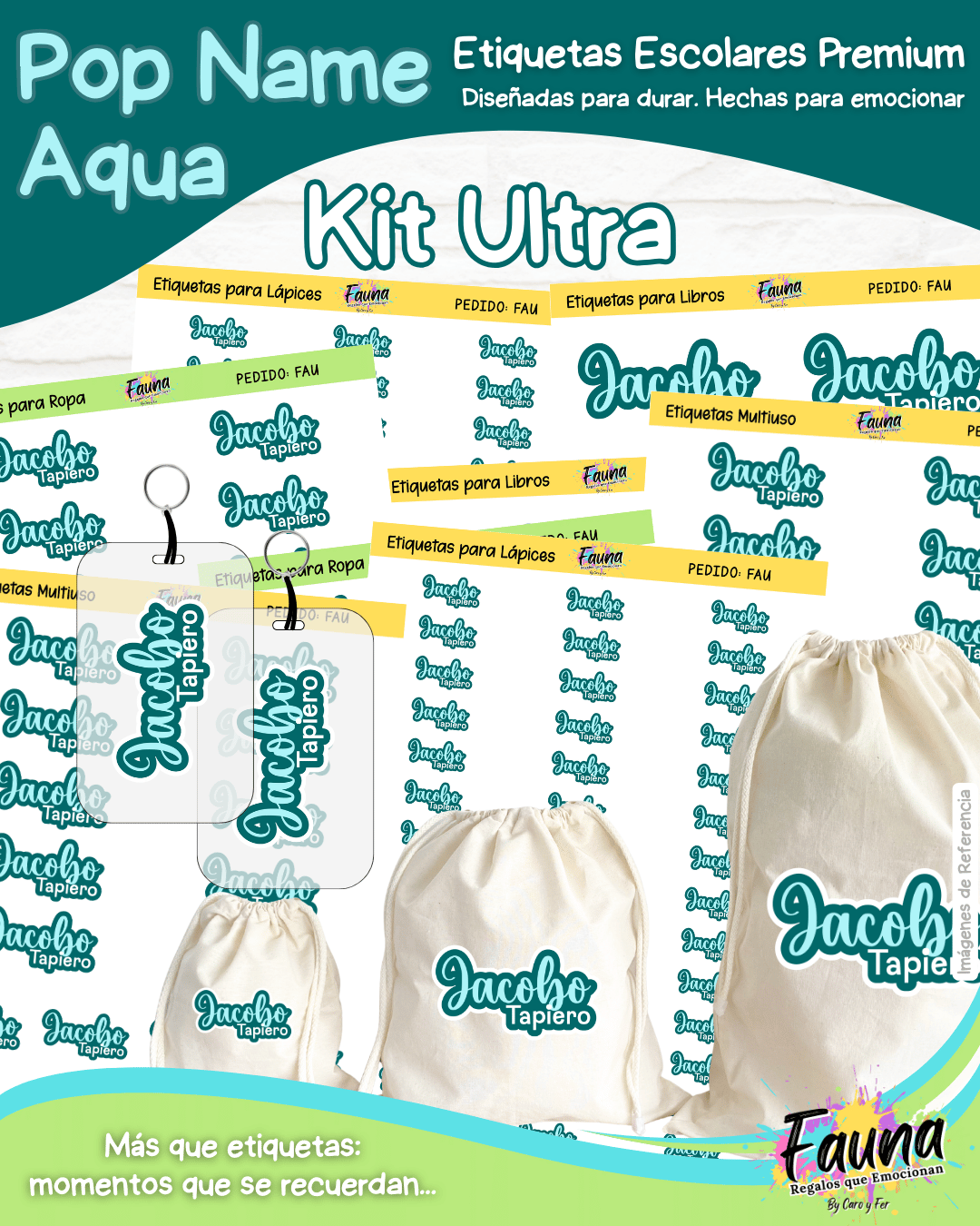 Pop Name – Aqua 💧 - Etiquetas Escolares Premium Personalizadas