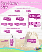 Pop Name – Pink 💖 - Etiquetas Escolares Premium Personalizadas