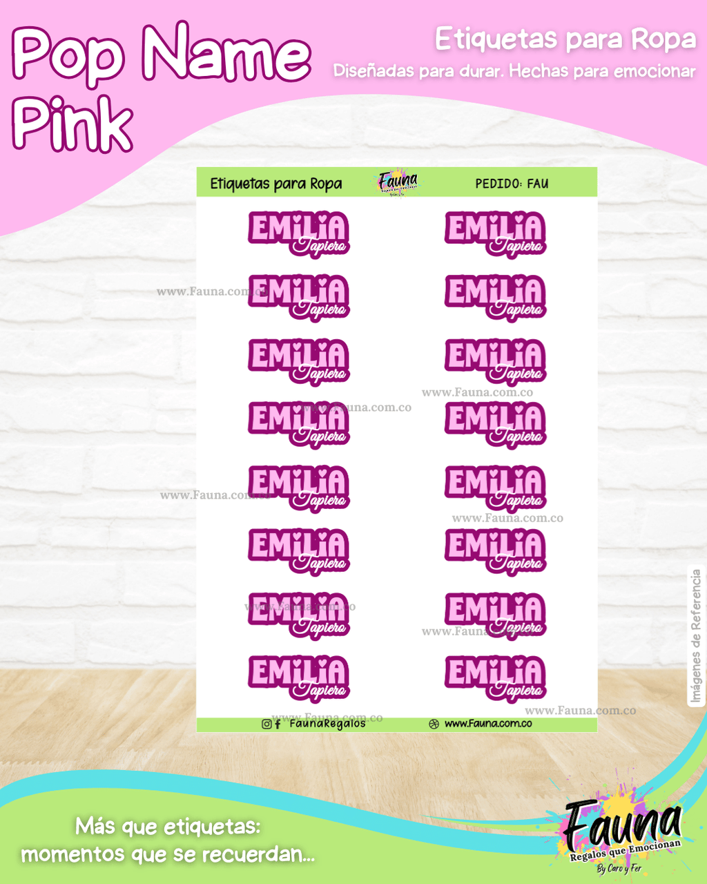 Pop Name – Pink 💖 - Etiquetas Escolares Premium Personalizadas