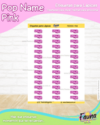 Pop Name – Pink 💖 - Etiquetas Escolares Premium Personalizadas