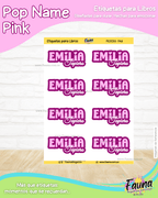 Pop Name – Pink 💖 - Etiquetas Escolares Premium Personalizadas