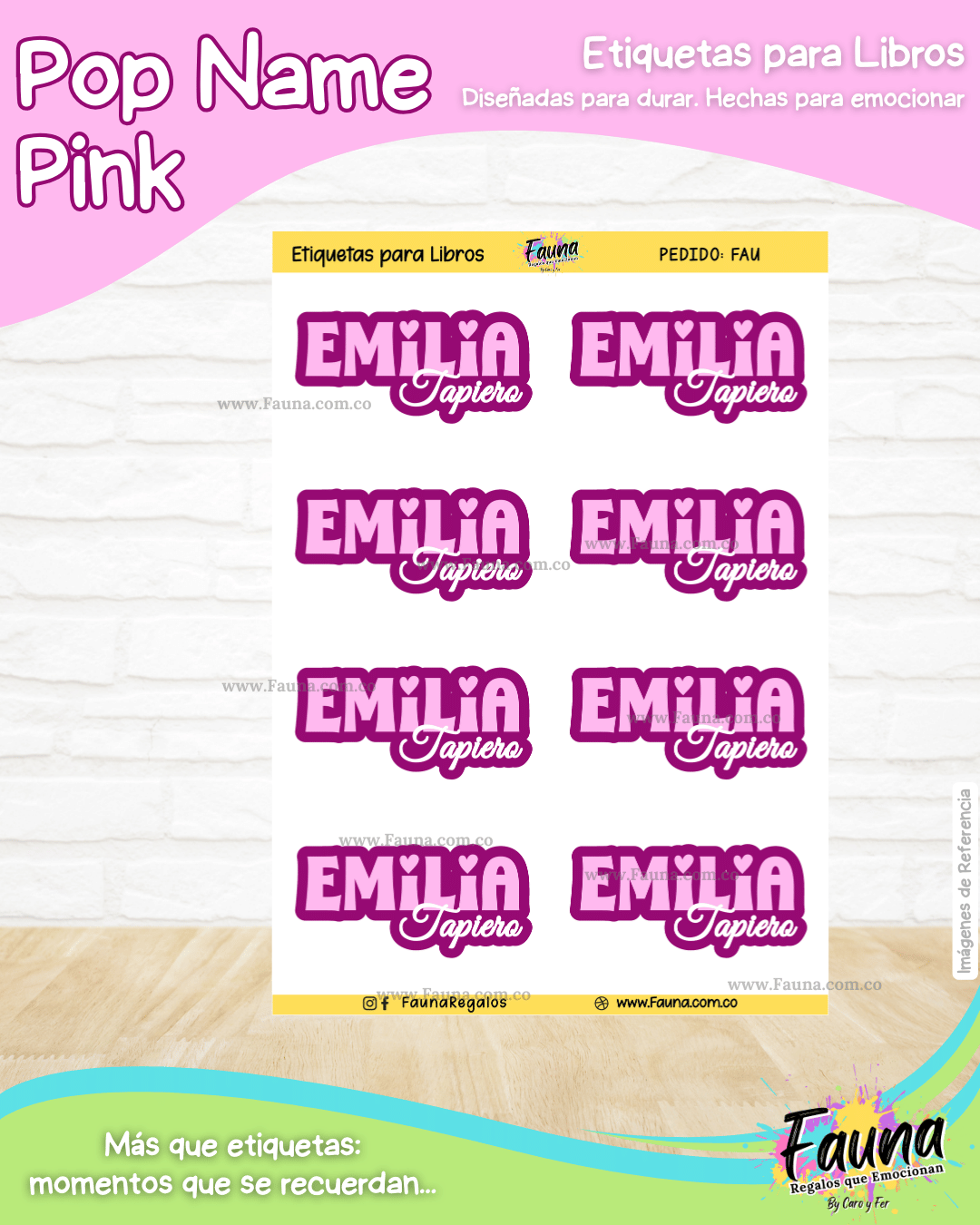 Pop Name – Pink 💖 - Etiquetas Escolares Premium Personalizadas