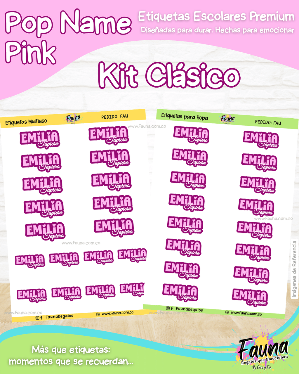 Pop Name – Pink 💖 - Etiquetas Escolares Premium Personalizadas