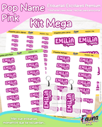 Pop Name – Pink 💖 - Etiquetas Escolares Premium Personalizadas