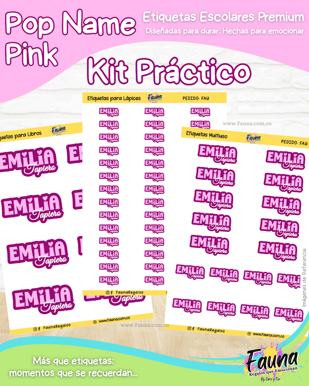 Pop Name – Pink 💖 - Etiquetas Escolares Premium Personalizadas